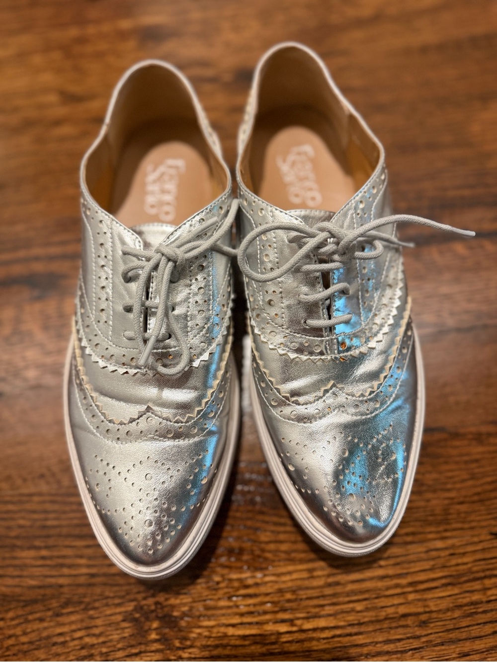 Franco Sarto Metallic Silver Wingtip Sneakers